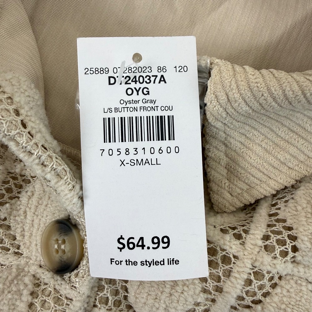 Davi & Dani Beige Corduroy Lace Trim Button Front Shirt Jacket Womens XS NEW - Picture 4 of 9